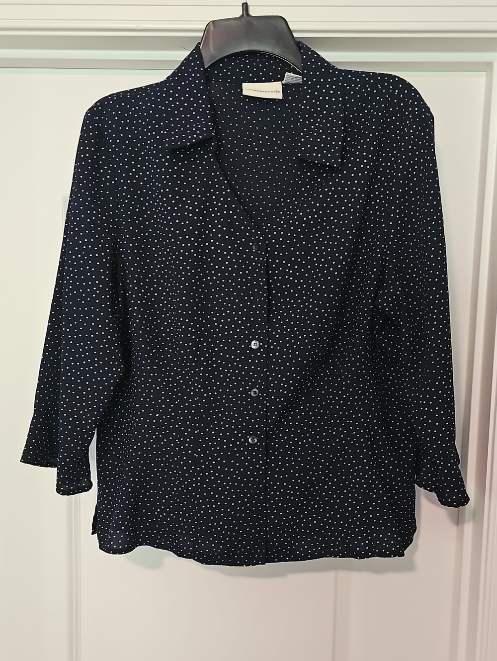 Appleseed's Black Button-Down Shirt with White Polka Dots - CROSS POSTED